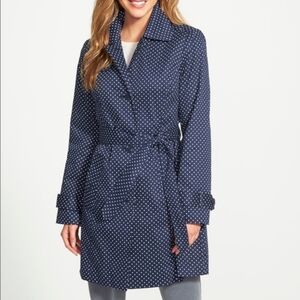 NEW! LONDON FOG Navy Polka Dot Single Breasted Trench Coat XL.